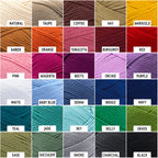 Swatches of yarn in various colors with labels.